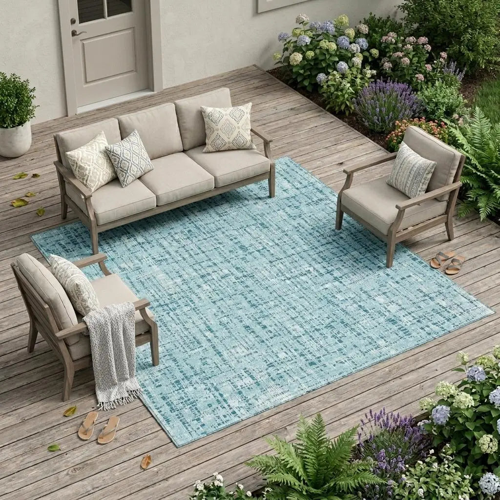 9' X 12' Aqua And Teal Blue Abstract Washable Indoor Outdoor Area Rug Homeroots Outdoor