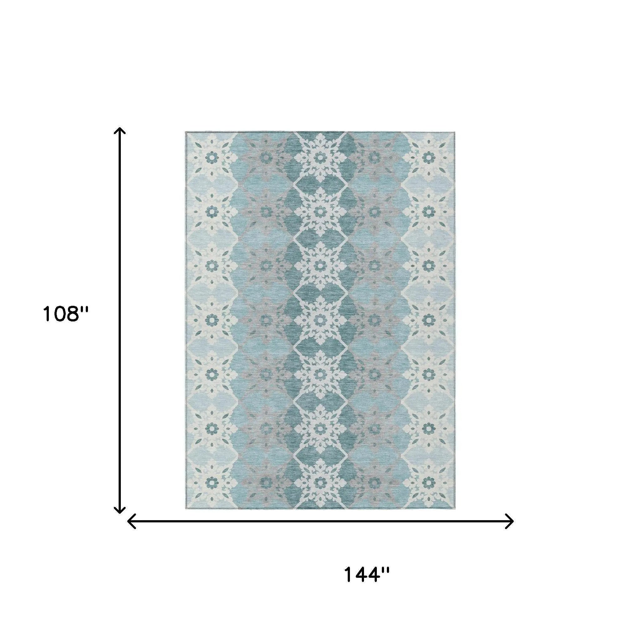 9' X 12' Aqua And Teal Blue Floral Medallion Washable Indoor Outdoor Area Rug Homeroots Outdoor