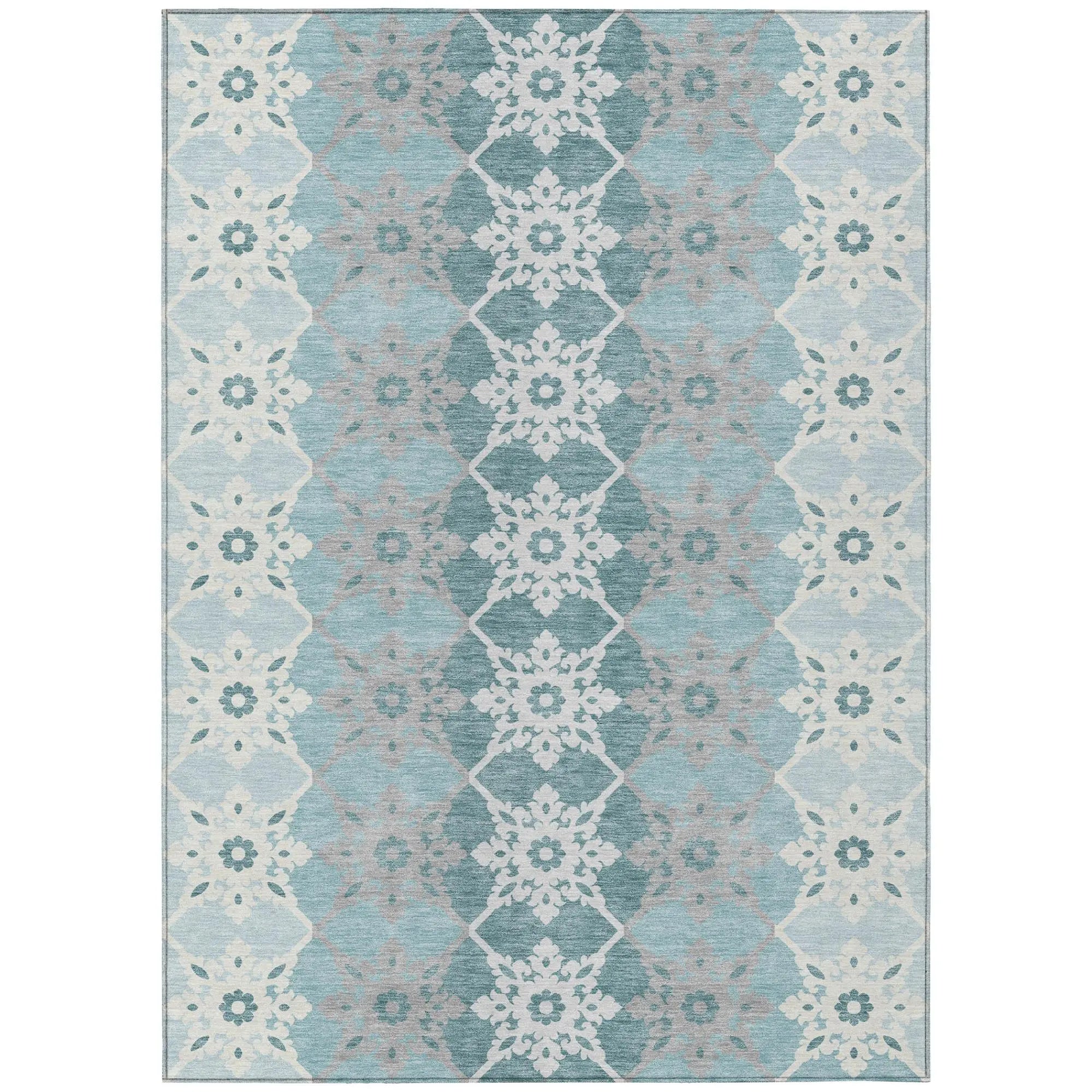 9' X 12' Aqua And Teal Blue Floral Medallion Washable Indoor Outdoor Area Rug Homeroots Outdoor