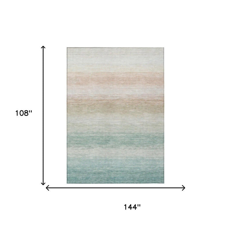 9' X 12' Aqua And Teal Blue Striped Washable Indoor Outdoor Area Rug Homeroots Outdoor