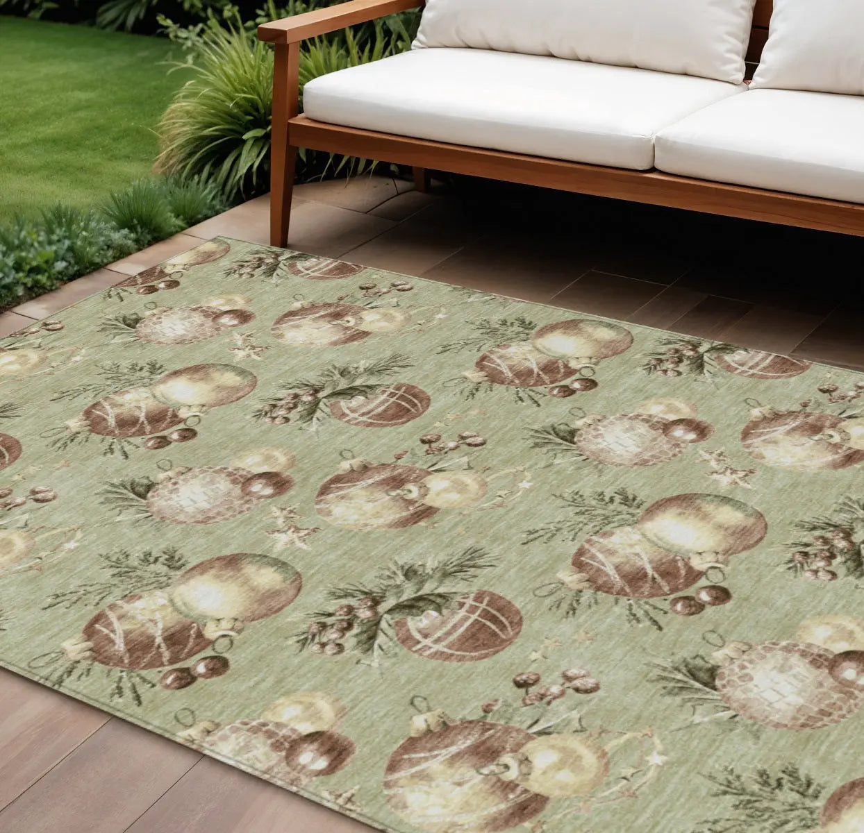9' X 12' Artichoke Green Brown And Beige Stars Washable Indoor Outdoor Area Rug Homeroots Outdoor