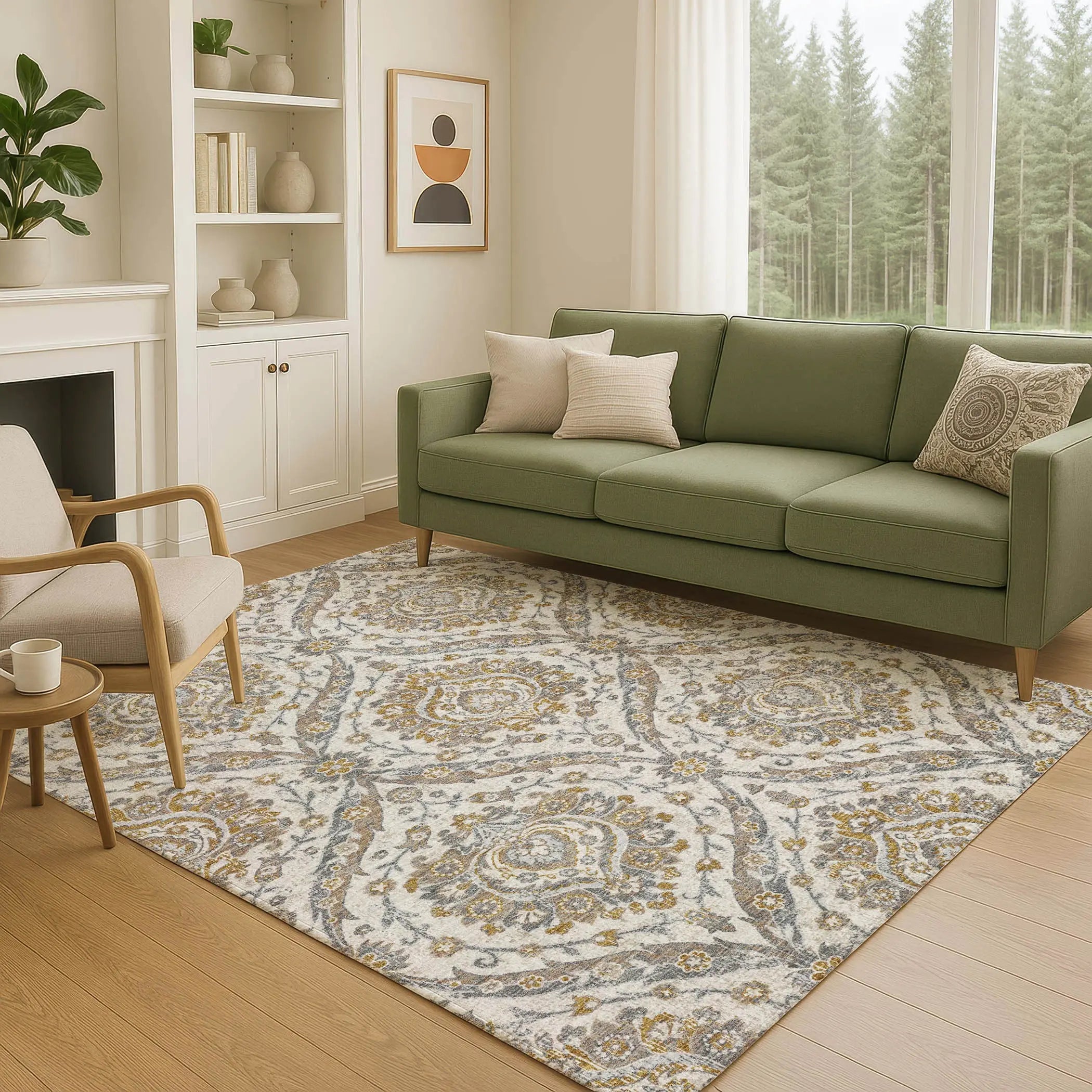 9' X 12' Beige And Blue Floral Washable Indoor Outdoor Area Rug Homeroots Outdoor