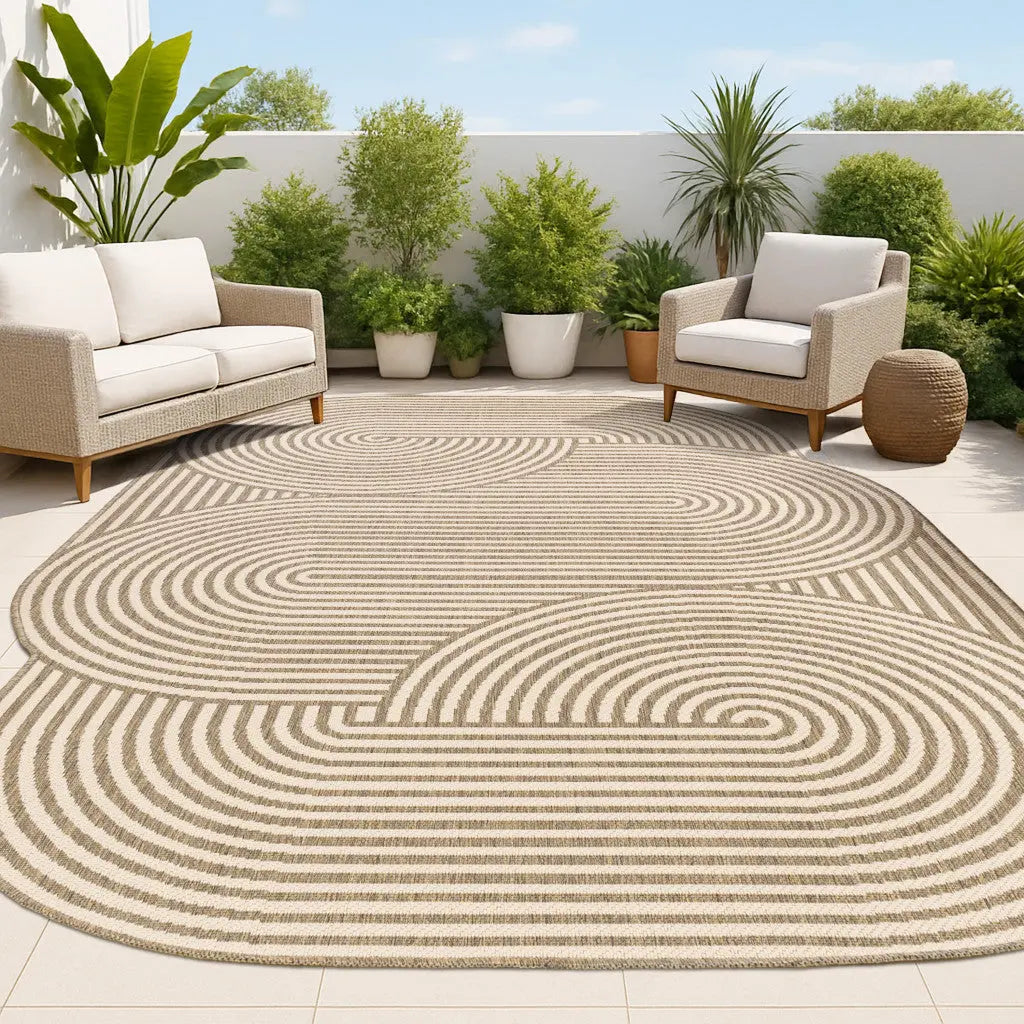 9' X 12' Beige And Brown Abstract Indoor Outdoor Area Rug Homeroots Outdoor