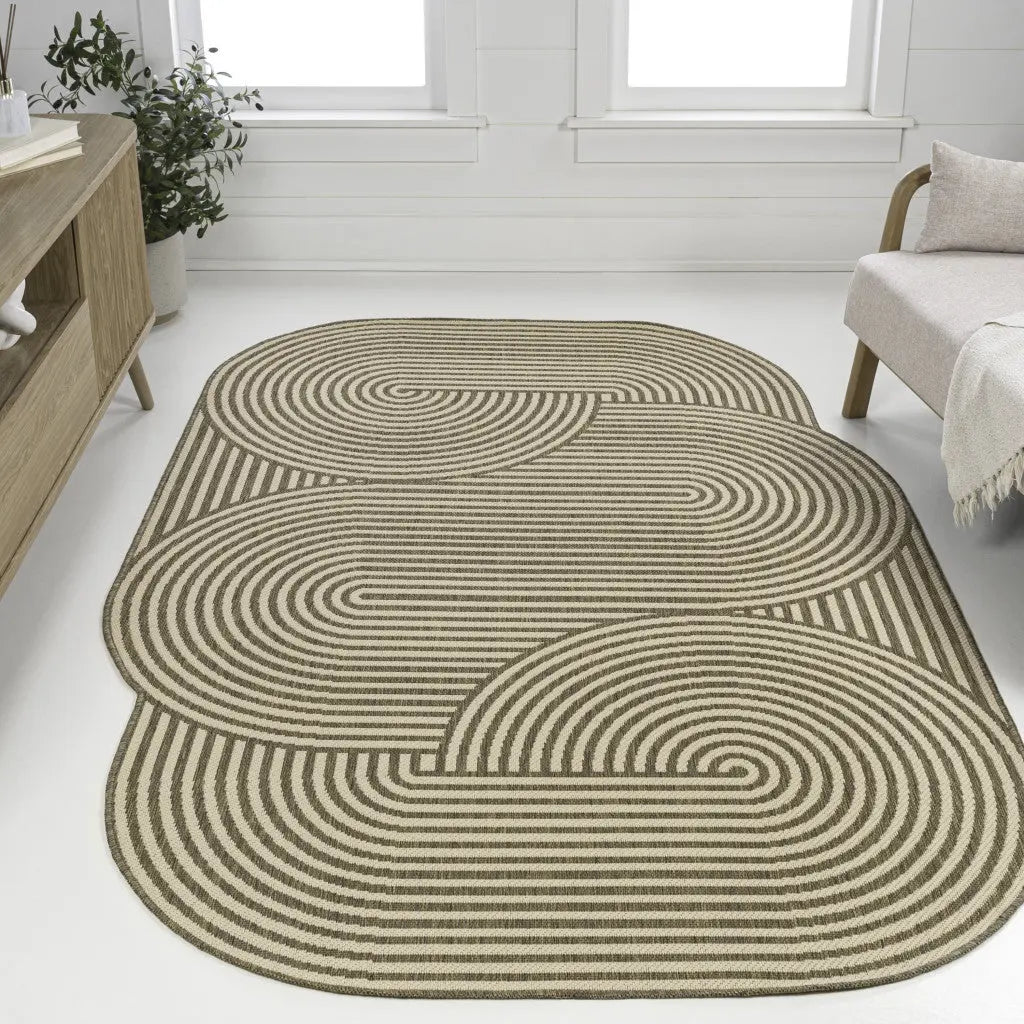 9' X 12' Beige And Brown Abstract Indoor Outdoor Area Rug Homeroots Outdoor