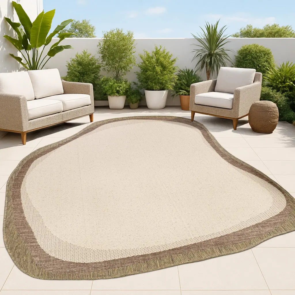 9' X 12' Beige And Brown Abstract Indoor Outdoor Area Rug Homeroots Outdoor