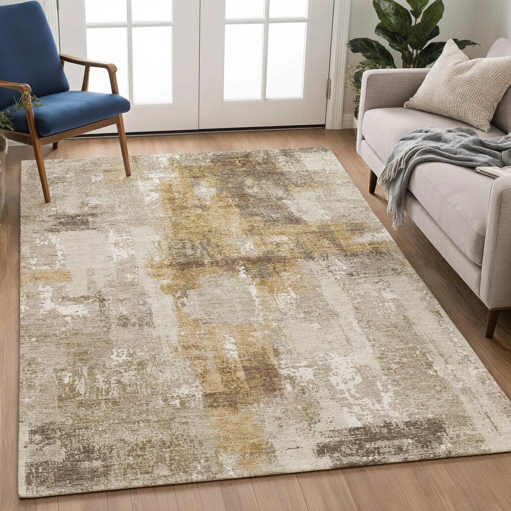 9' X 12' Beige And Brown Abstract Washable Indoor Outdoor Area Rug Homeroots Outdoor