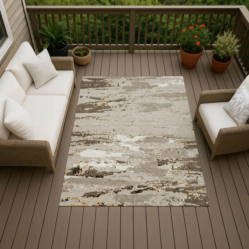 9' X 12' Beige And Brown Abstract Washable Indoor Outdoor Area Rug Homeroots Outdoor