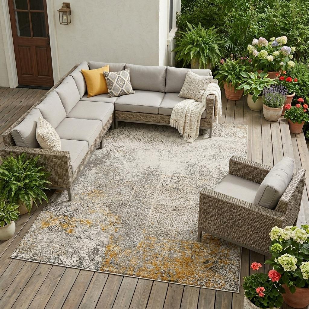 9' X 12' Beige And Brown Abstract Washable Indoor Outdoor Area Rug Homeroots Outdoor