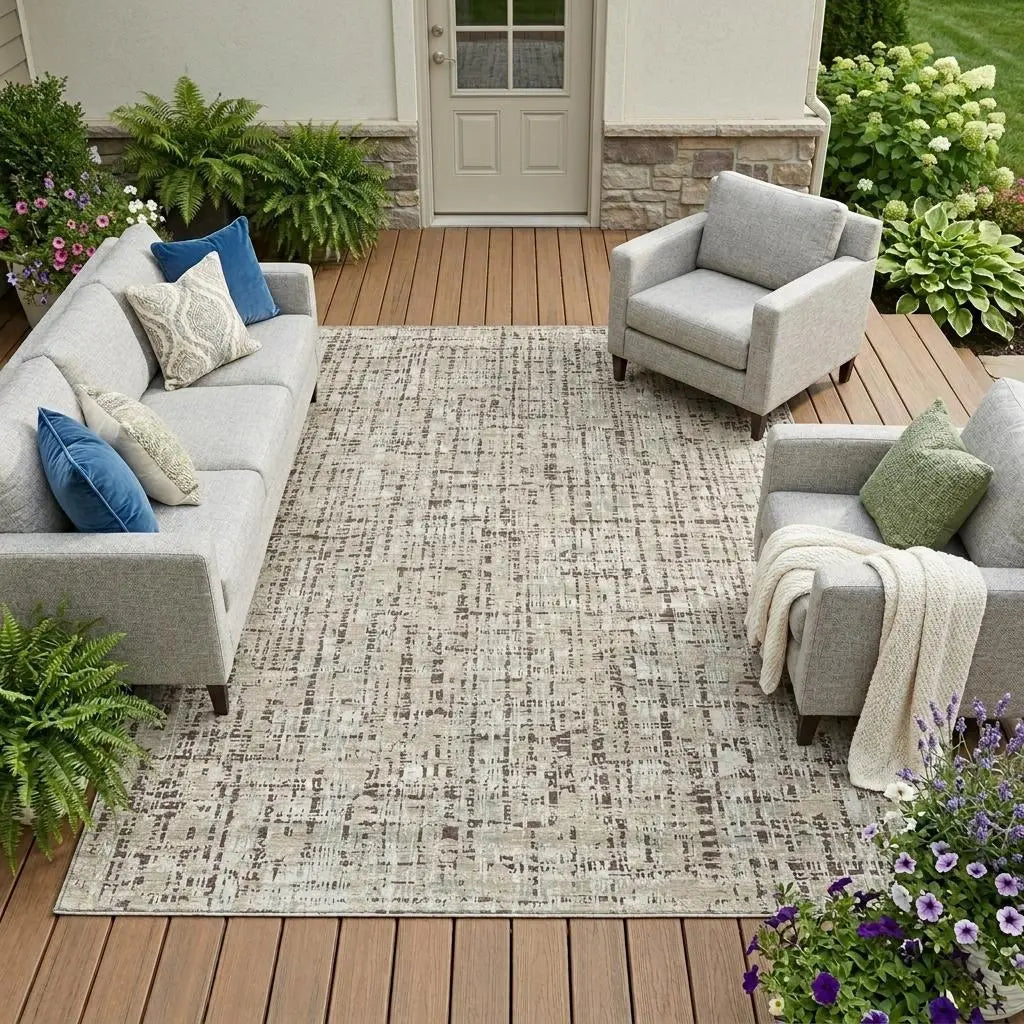 9' X 12' Beige And Brown Abstract Washable Indoor Outdoor Area Rug Homeroots Outdoor