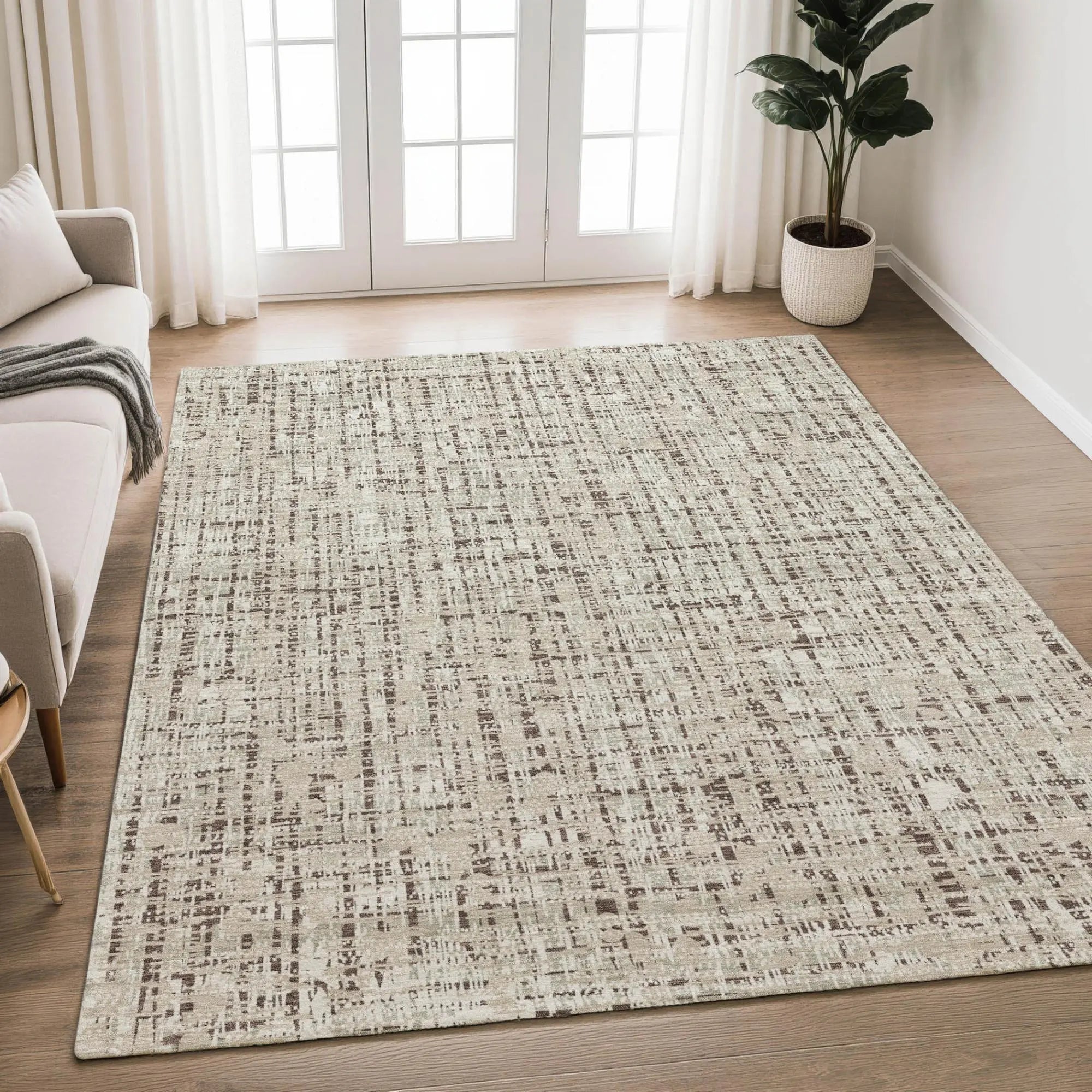 9' X 12' Beige And Brown Abstract Washable Indoor Outdoor Area Rug Homeroots Outdoor