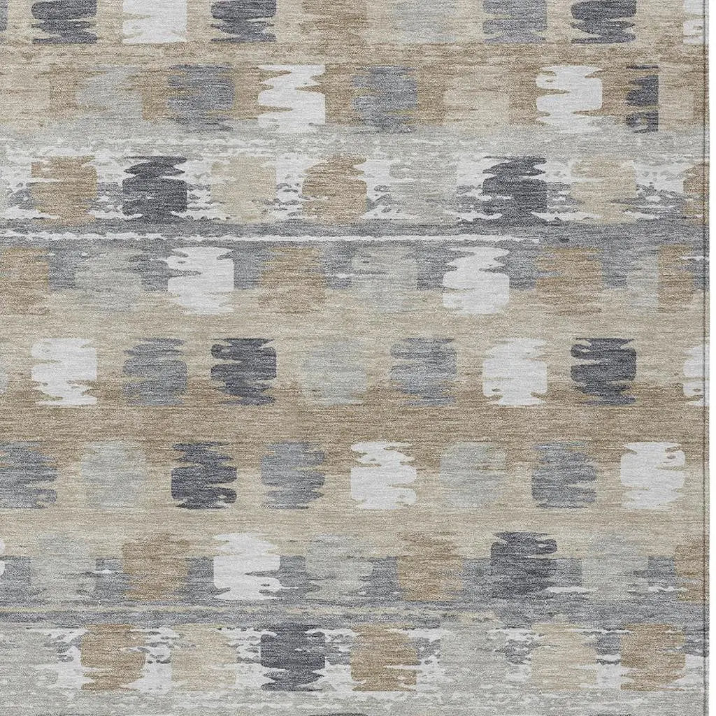9' X 12' Beige And Brown Abstract Washable Indoor Outdoor Area Rug Homeroots Outdoor