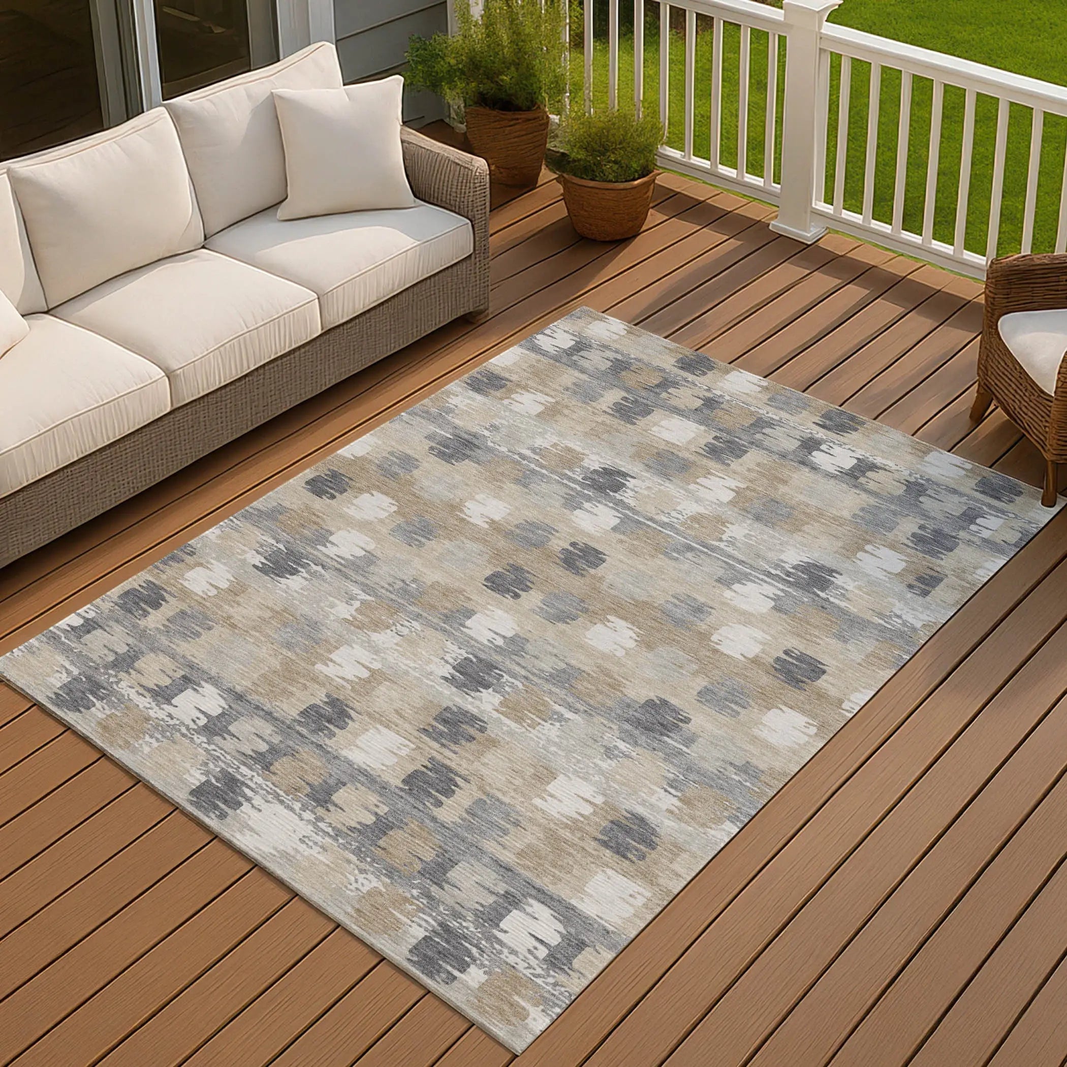9' X 12' Beige And Brown Abstract Washable Indoor Outdoor Area Rug Homeroots Outdoor