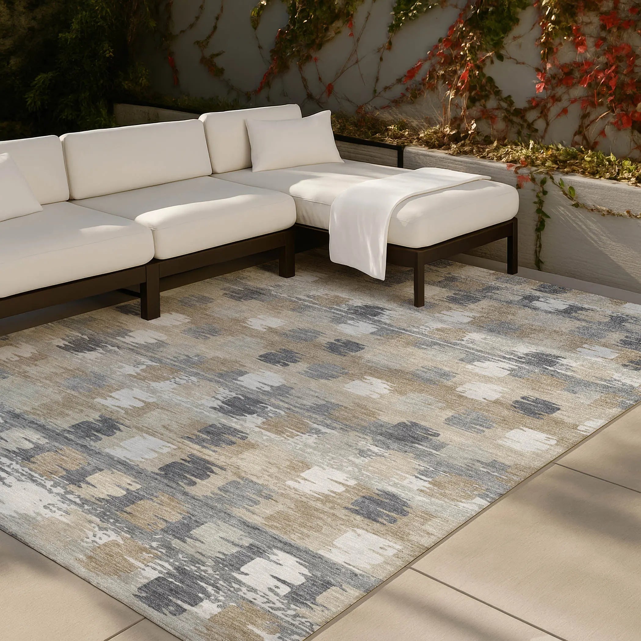 9' X 12' Beige And Brown Abstract Washable Indoor Outdoor Area Rug Homeroots Outdoor