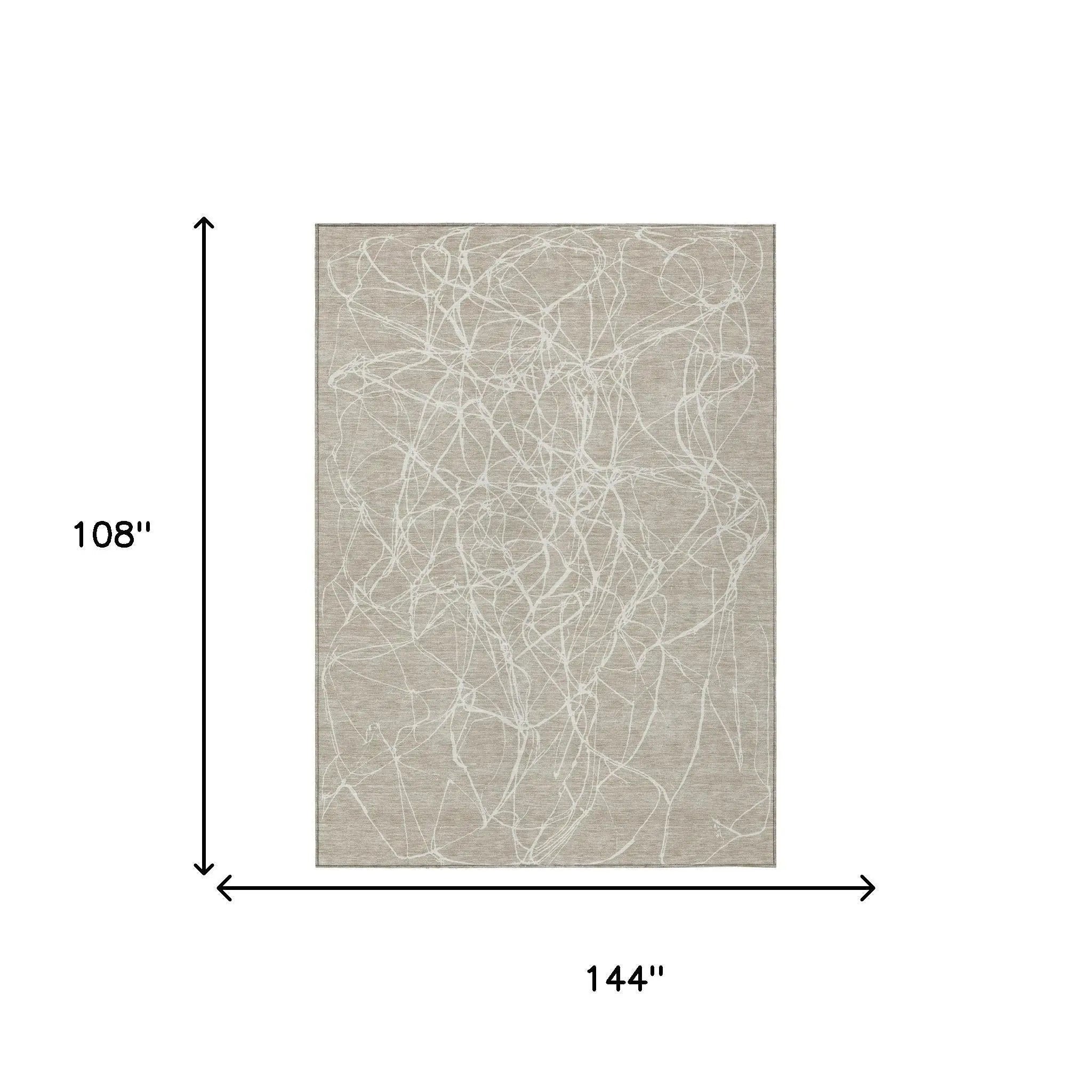 9' X 12' Beige And Brown Abstract Washable Indoor Outdoor Area Rug Homeroots Outdoor