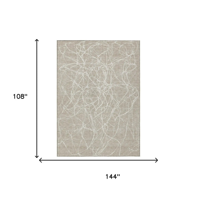 9' X 12' Beige And Brown Abstract Washable Indoor Outdoor Area Rug Homeroots Outdoor