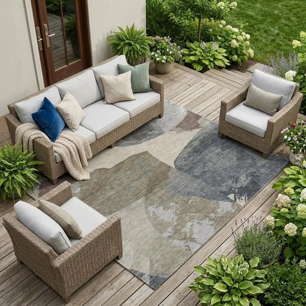 9' X 12' Beige And Brown Abstract Washable Indoor Outdoor Area Rug Homeroots Outdoor