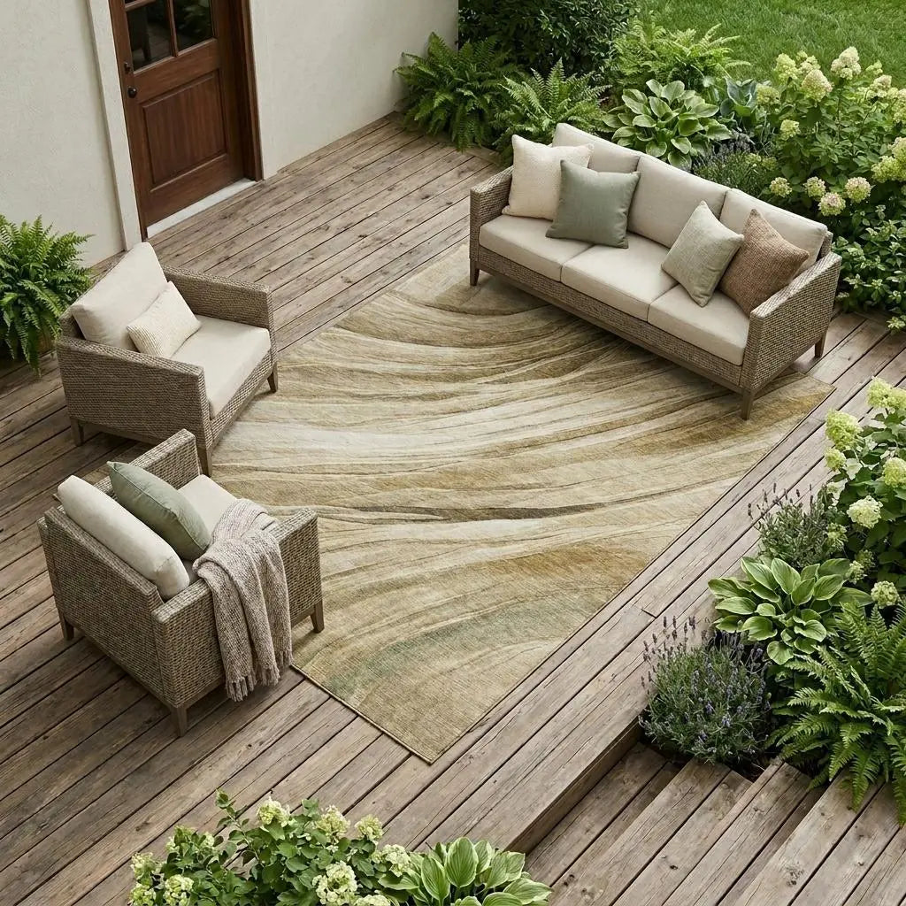 9' X 12' Beige And Brown Abstract Washable Indoor Outdoor Area Rug Homeroots Outdoor