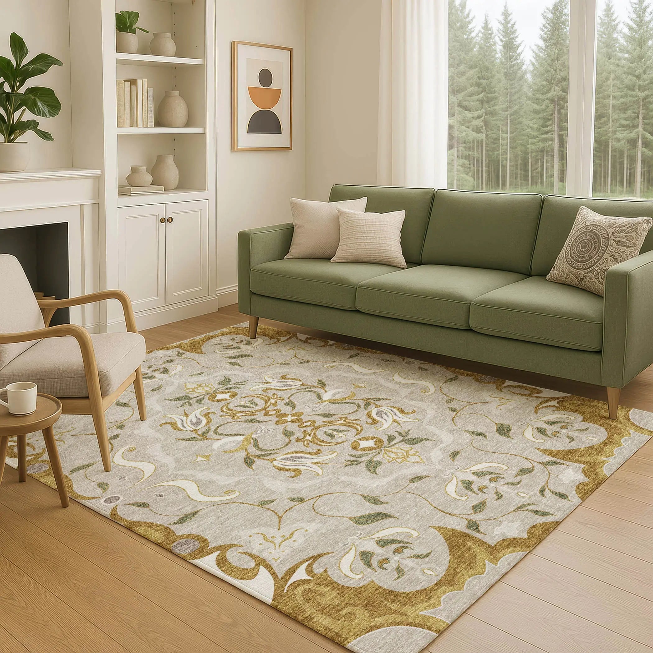 9' X 12' Beige And Brown Damask Washable Indoor Outdoor Area Rug Homeroots Outdoor