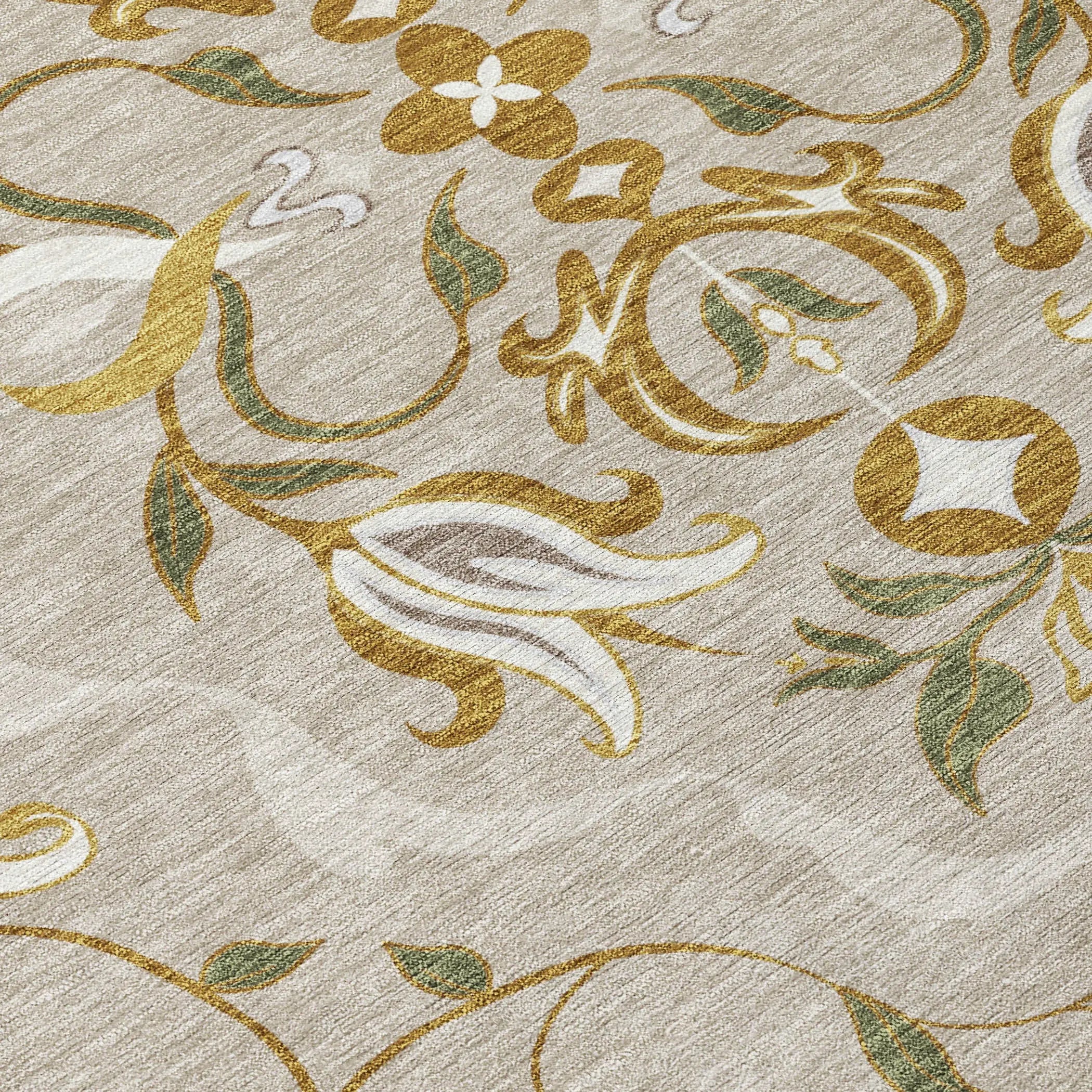 9' X 12' Beige And Brown Damask Washable Indoor Outdoor Area Rug Homeroots Outdoor