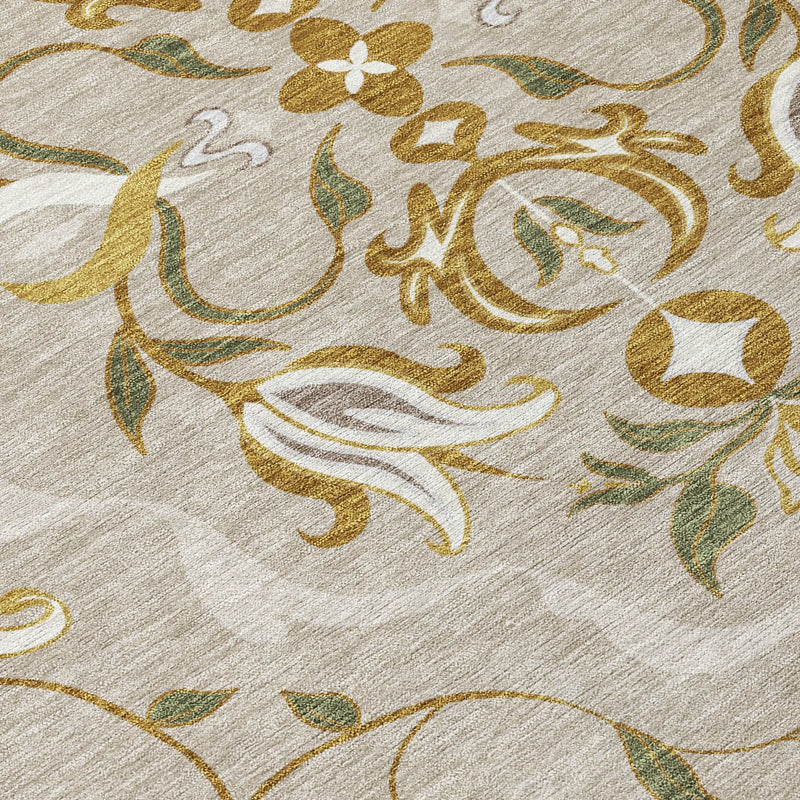 9' X 12' Beige And Brown Damask Washable Indoor Outdoor Area Rug Homeroots Outdoor