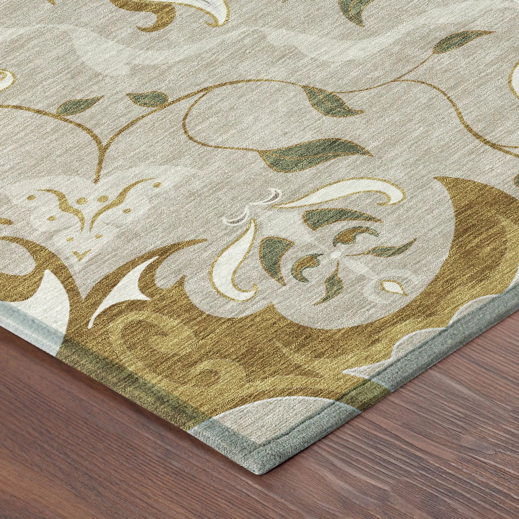 9' X 12' Beige And Brown Damask Washable Indoor Outdoor Area Rug Homeroots Outdoor