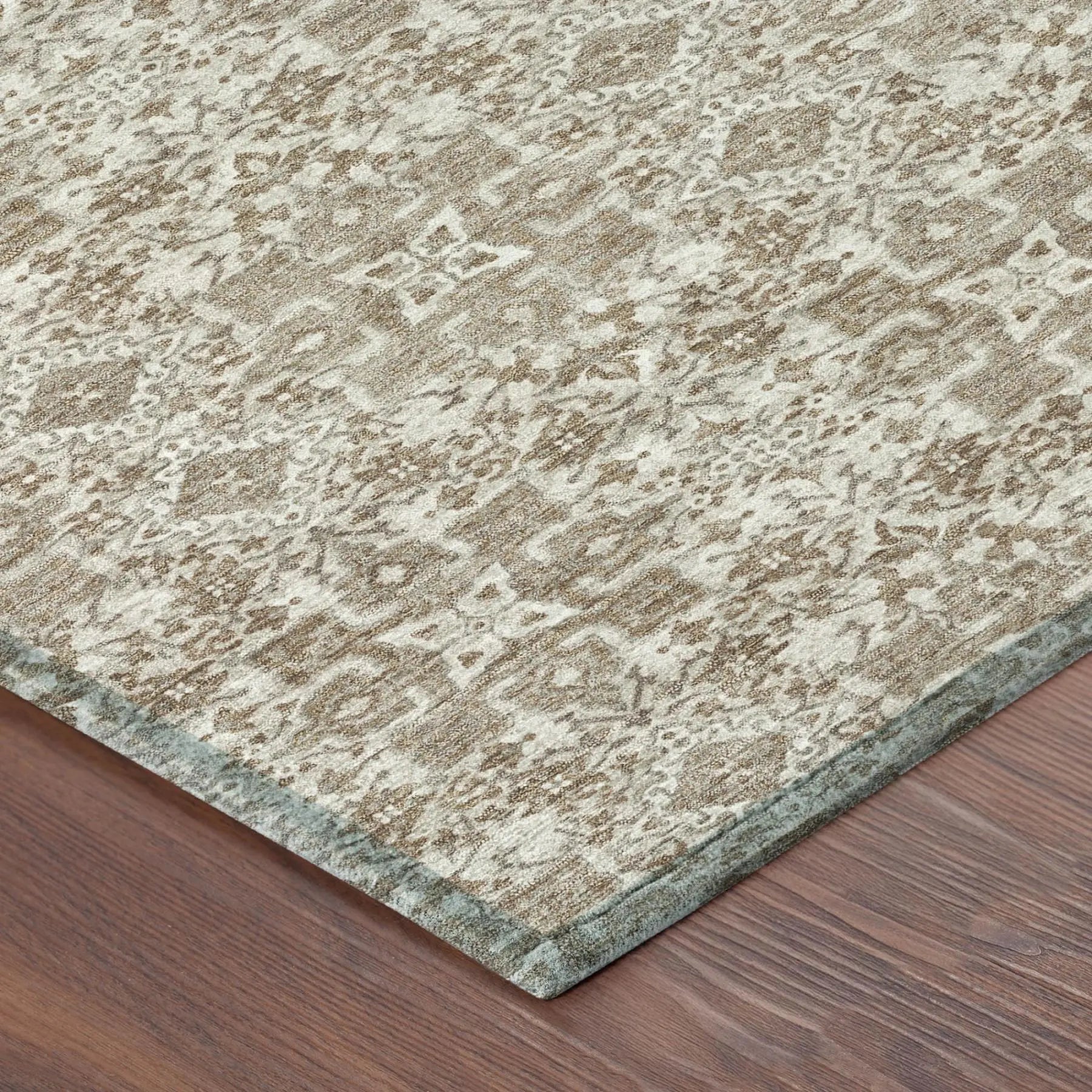 9' X 12' Beige And Brown Damask Washable Indoor Outdoor Area Rug Homeroots Outdoor