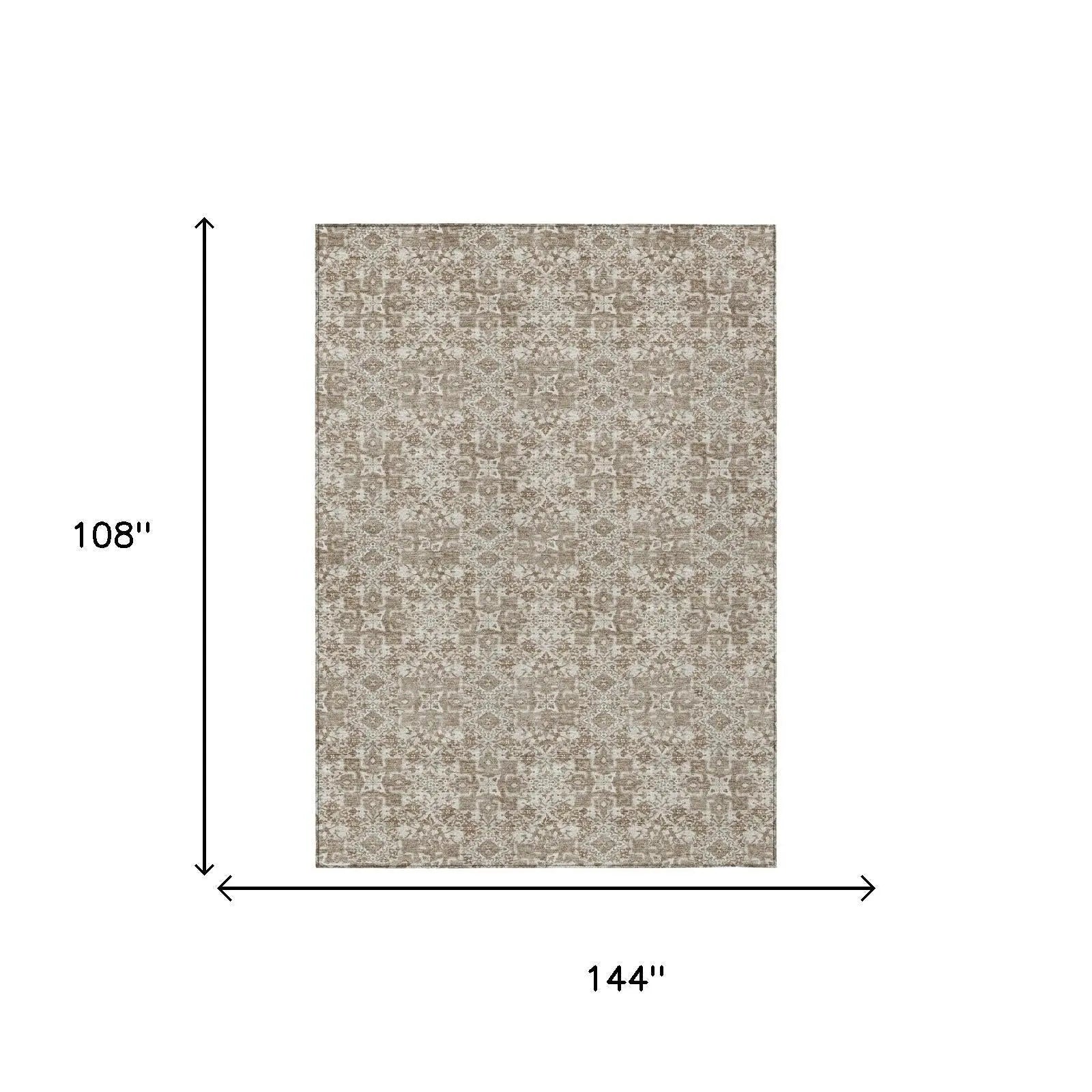 9' X 12' Beige And Brown Damask Washable Indoor Outdoor Area Rug Homeroots Outdoor