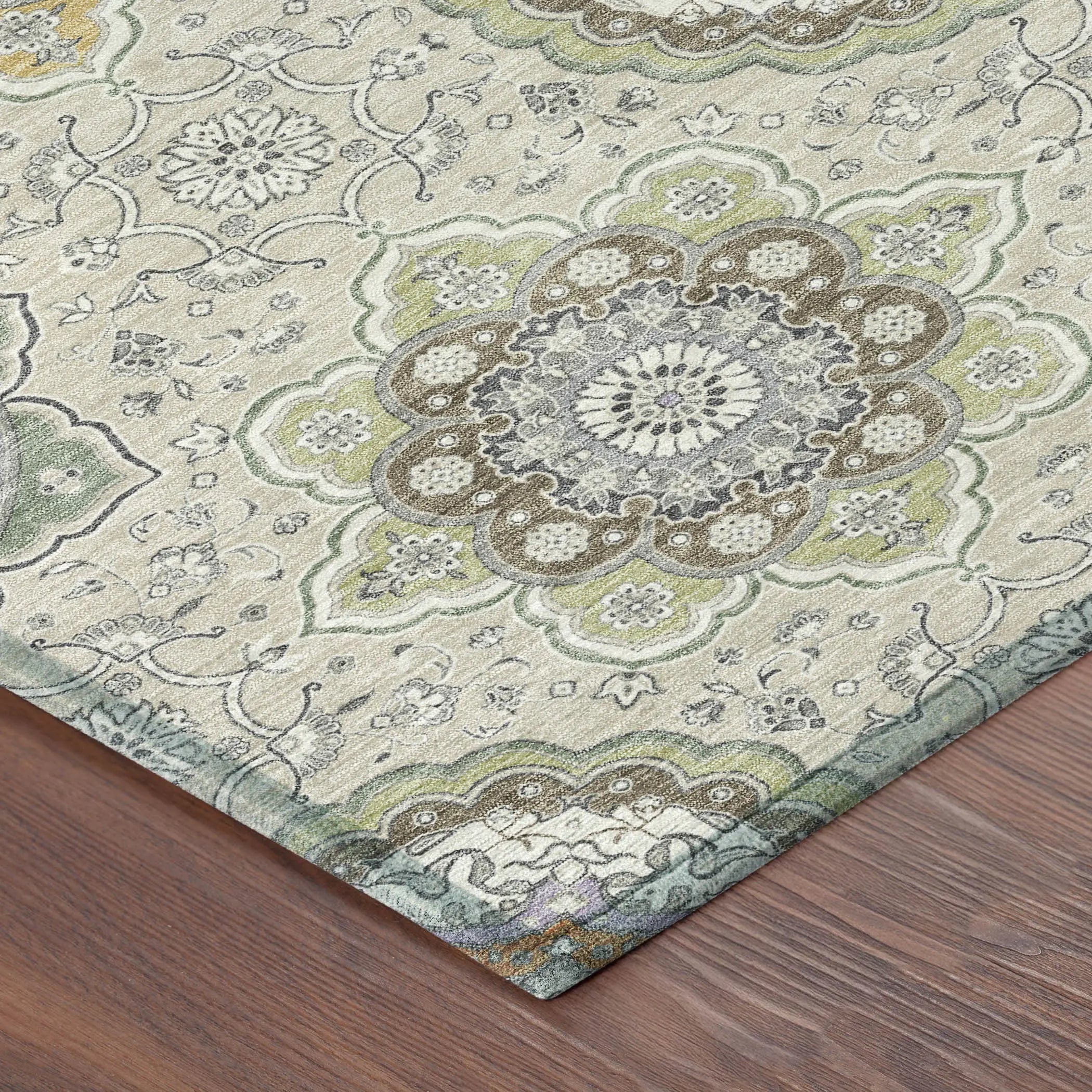 9' X 12' Beige And Brown Floral Medallion Washable Indoor Outdoor Area Rug Homeroots Outdoor