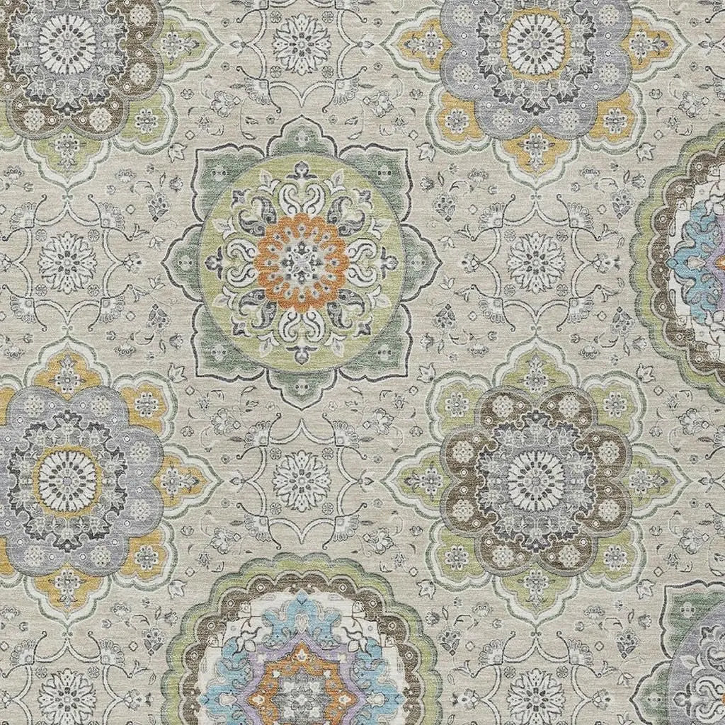 9' X 12' Beige And Brown Floral Medallion Washable Indoor Outdoor Area Rug Homeroots Outdoor