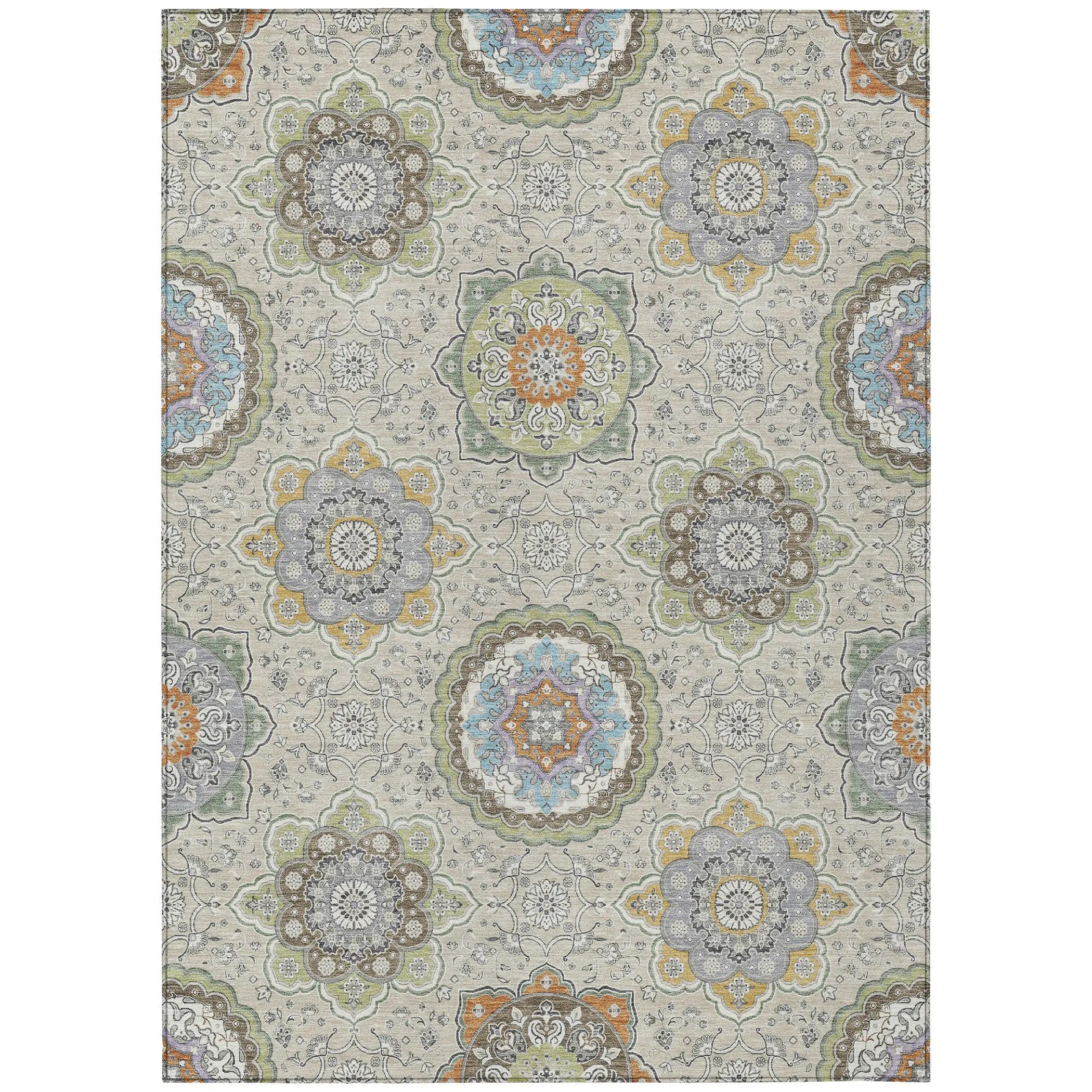 9' X 12' Beige And Brown Floral Medallion Washable Indoor Outdoor Area Rug Homeroots Outdoor