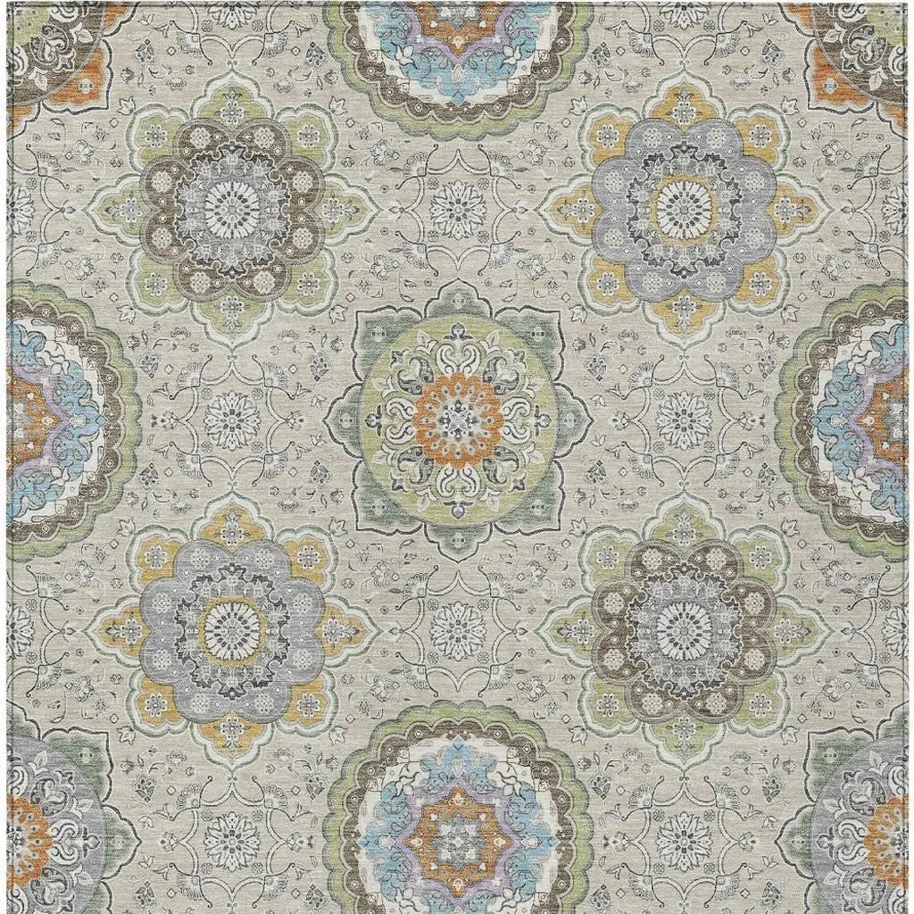 9' X 12' Beige And Brown Floral Medallion Washable Indoor Outdoor Area Rug Homeroots Outdoor
