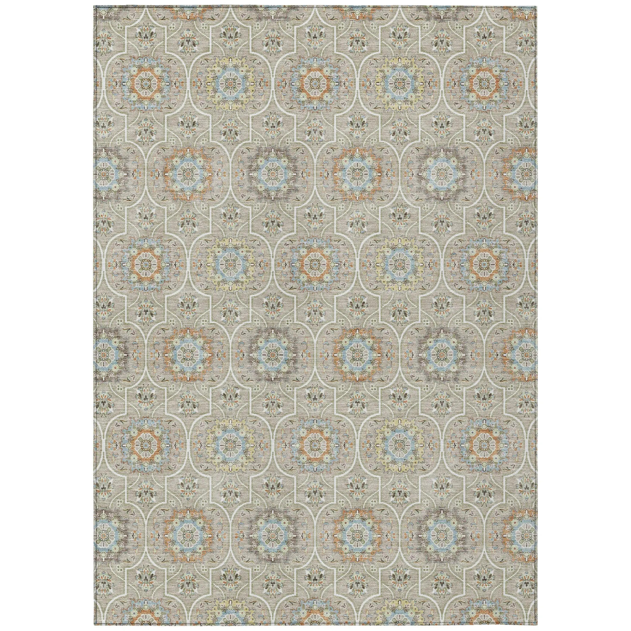 9' X 12' Beige And Brown Floral Medallion Washable Indoor Outdoor Area Rug Homeroots Outdoor