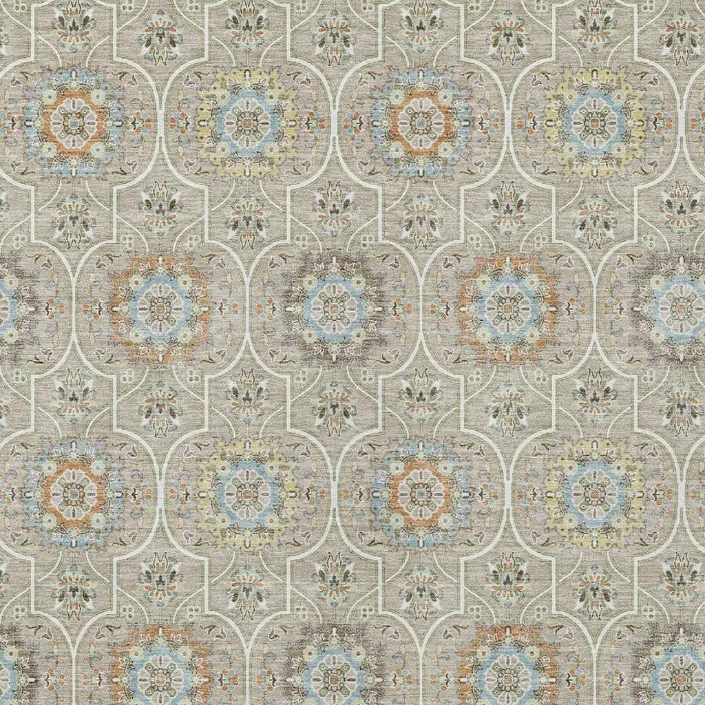 9' X 12' Beige And Brown Floral Medallion Washable Indoor Outdoor Area Rug Homeroots Outdoor