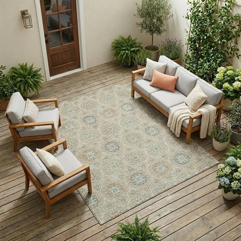 9' X 12' Beige And Brown Floral Medallion Washable Indoor Outdoor Area Rug Homeroots Outdoor