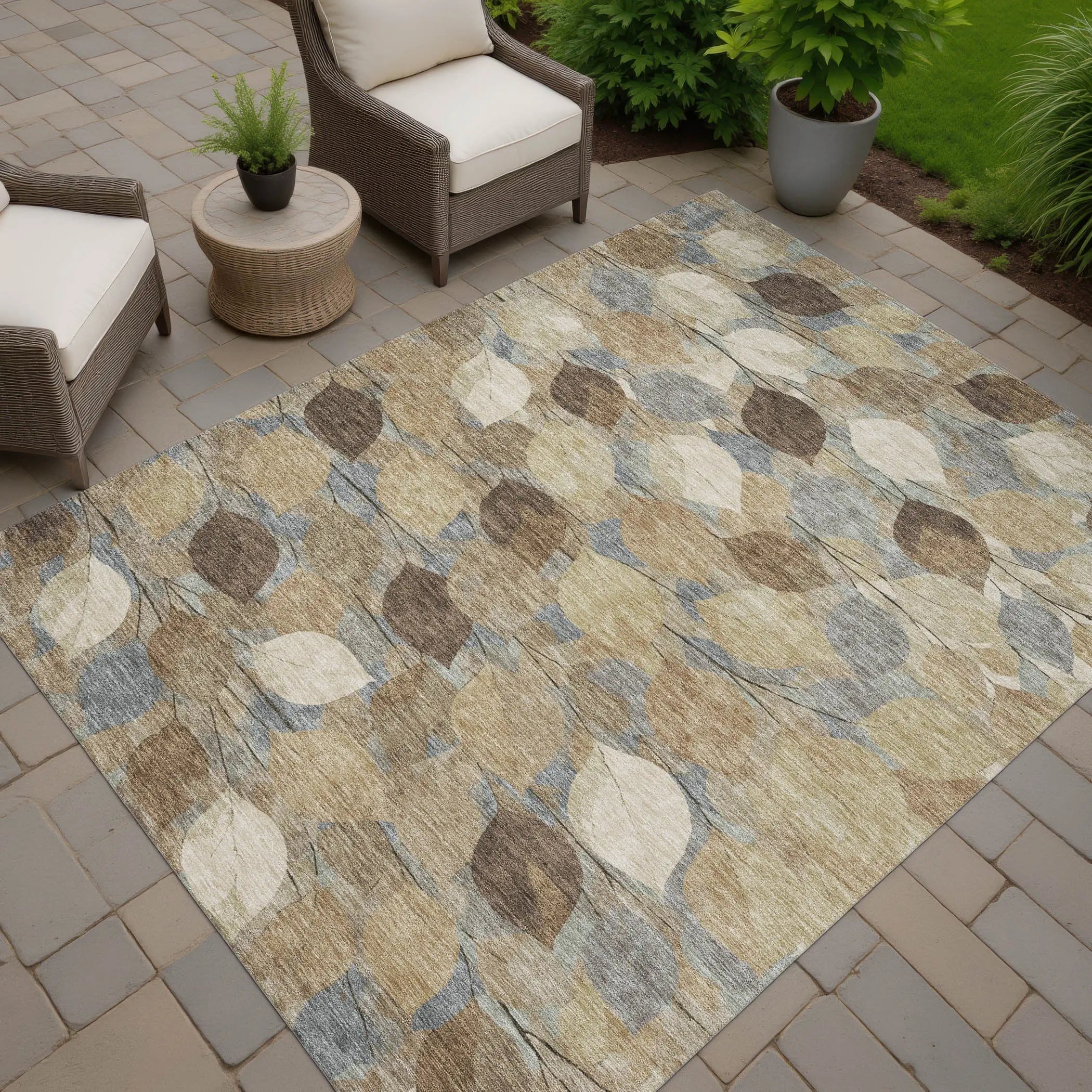 9' X 12' Beige And Brown Floral Washable Indoor Outdoor Area Rug Homeroots Outdoor