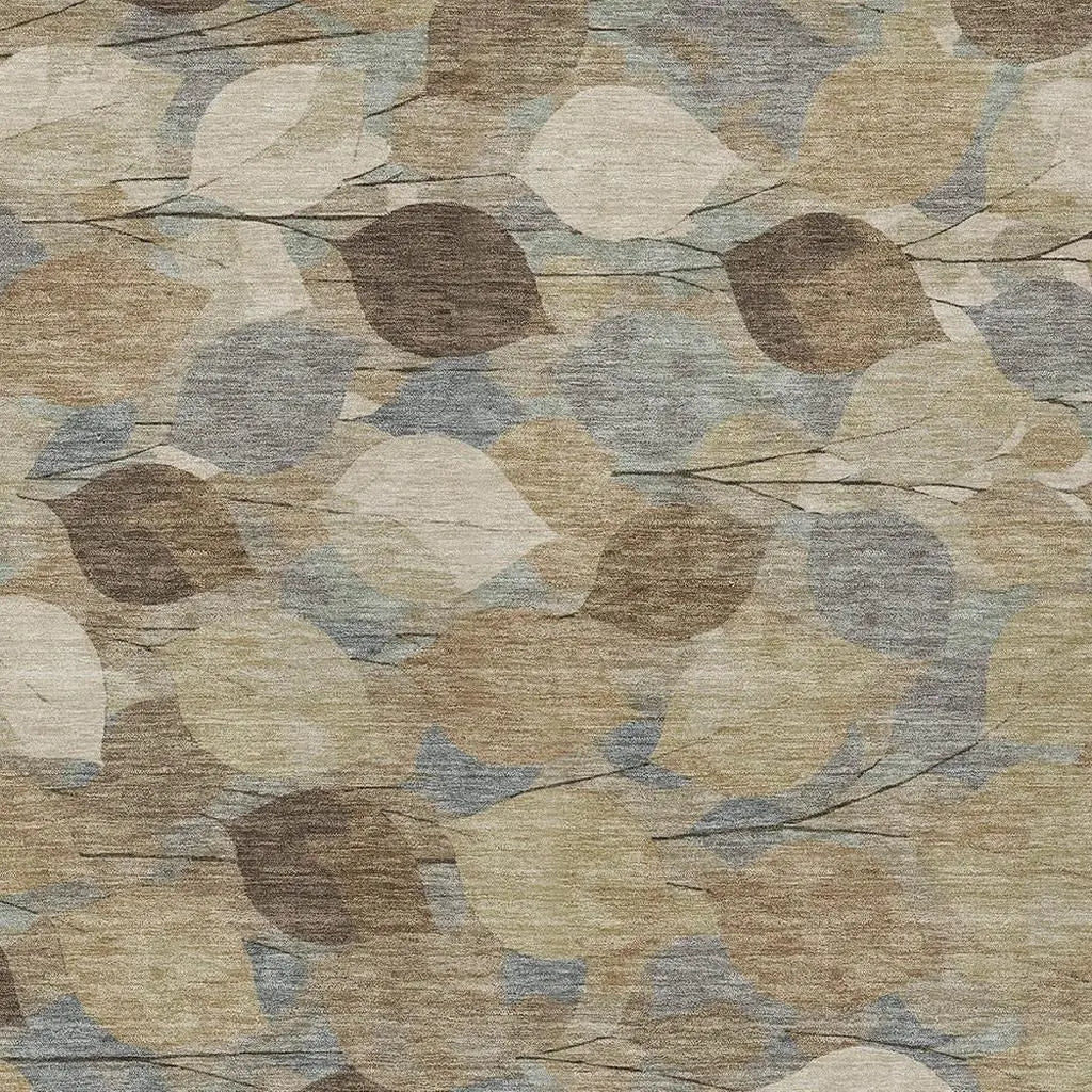 9' X 12' Beige And Brown Floral Washable Indoor Outdoor Area Rug Homeroots Outdoor