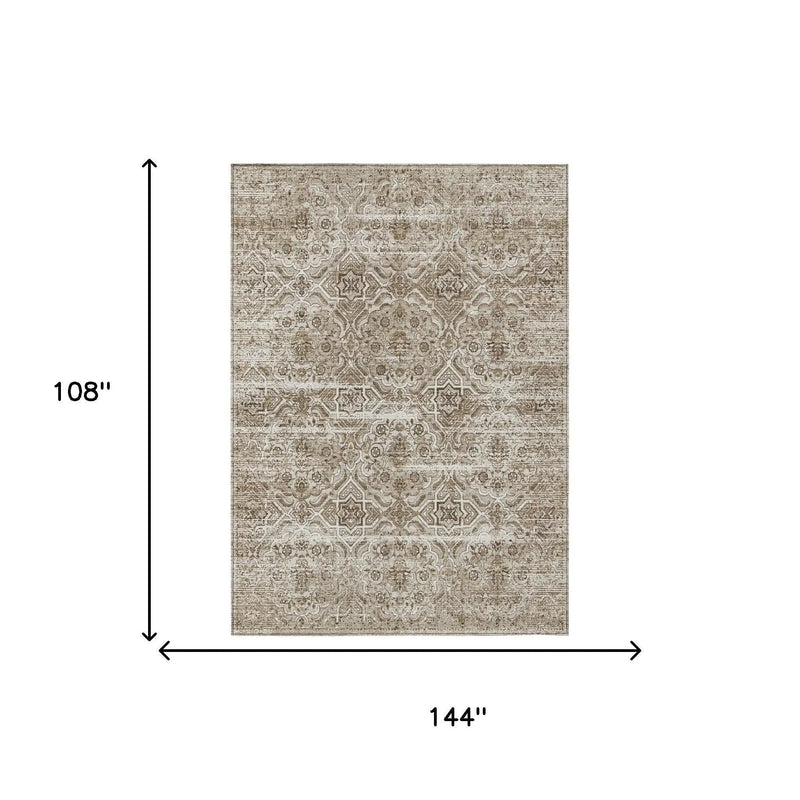 9' X 12' Beige And Brown Floral Washable Indoor Outdoor Area Rug Homeroots Outdoor