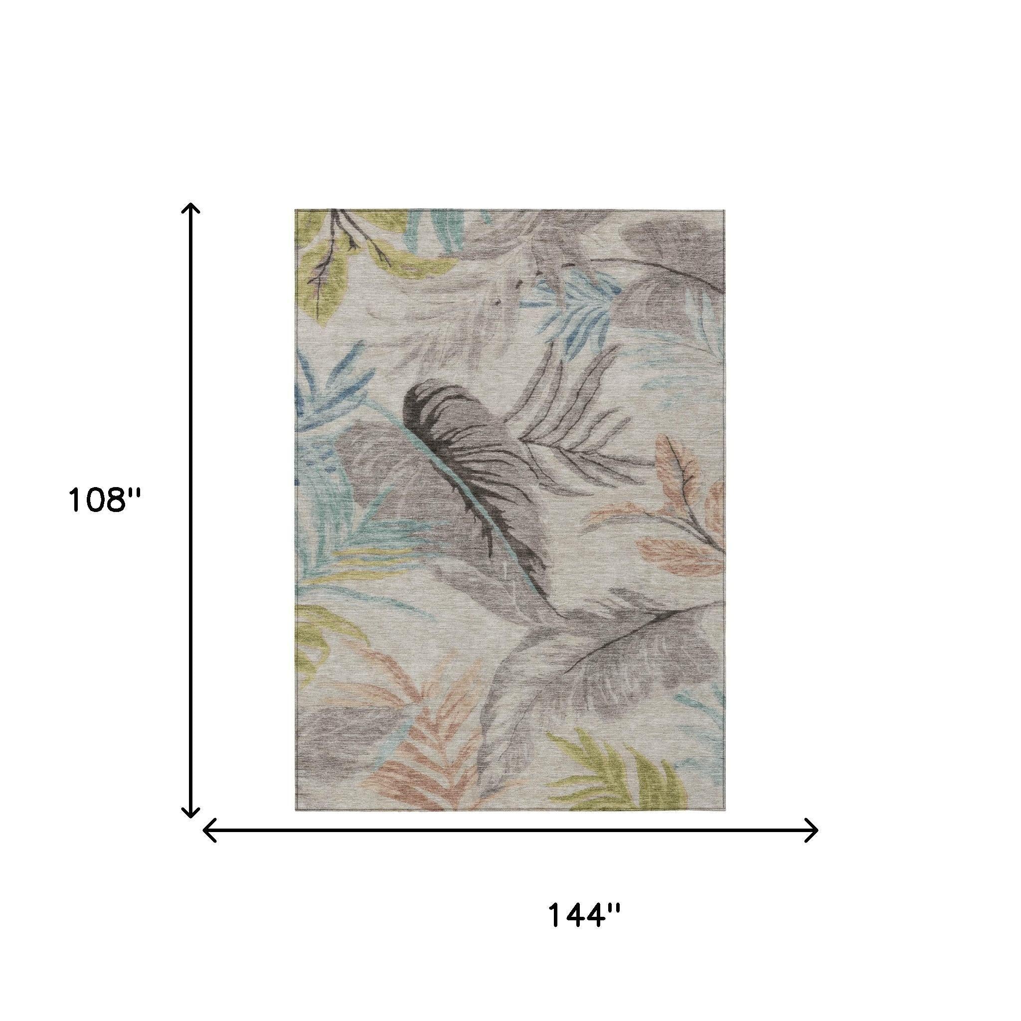 9' X 12' Beige And Brown Floral Washable Indoor Outdoor Area Rug Homeroots Outdoor