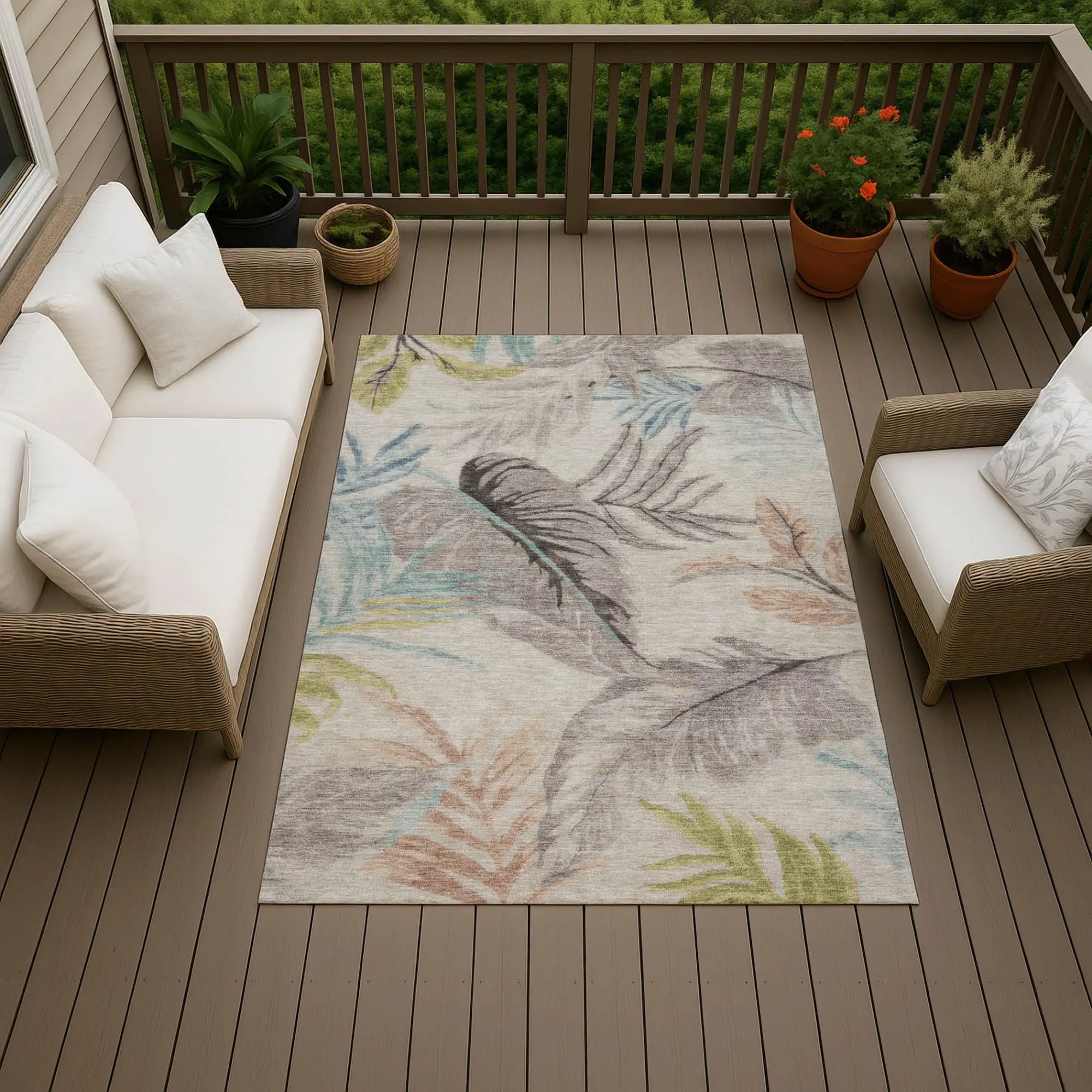 9' X 12' Beige And Brown Floral Washable Indoor Outdoor Area Rug Homeroots Outdoor