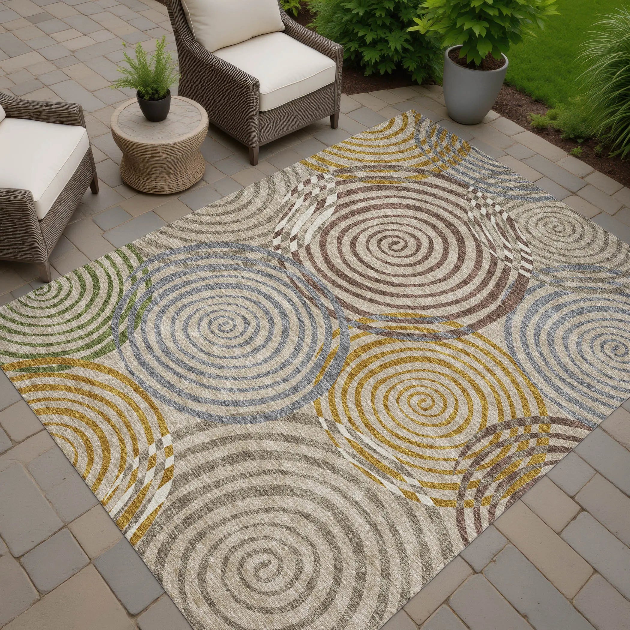 9' X 12' Beige And Brown Geometric Washable Indoor Outdoor Area Rug Homeroots Outdoor