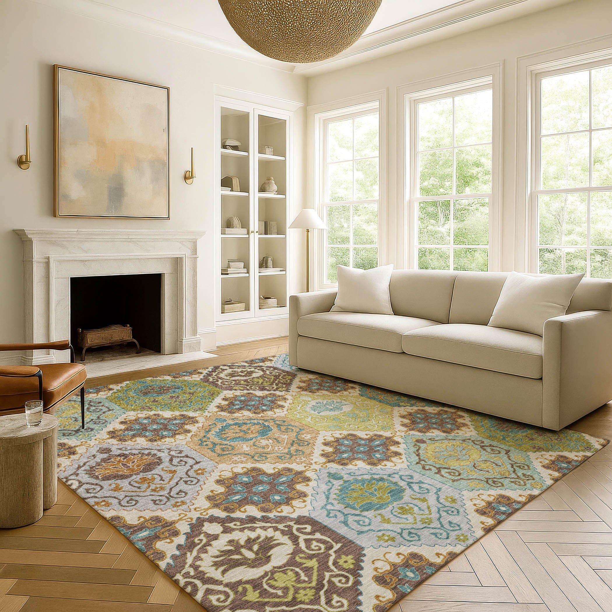 9' X 12' Beige And Brown Geometric Washable Indoor Outdoor Area Rug Homeroots Outdoor