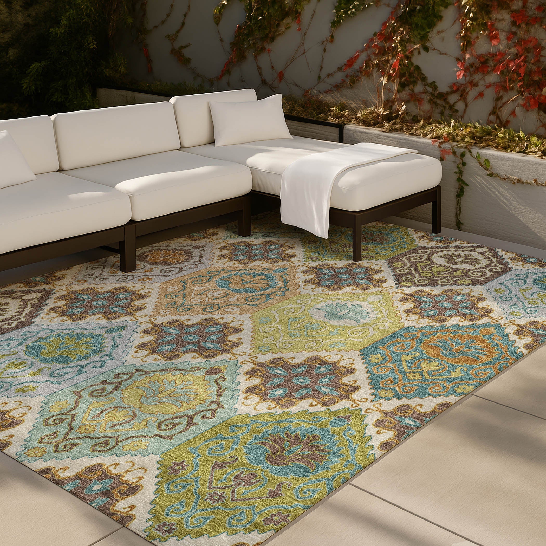 9' X 12' Beige And Brown Geometric Washable Indoor Outdoor Area Rug Homeroots Outdoor