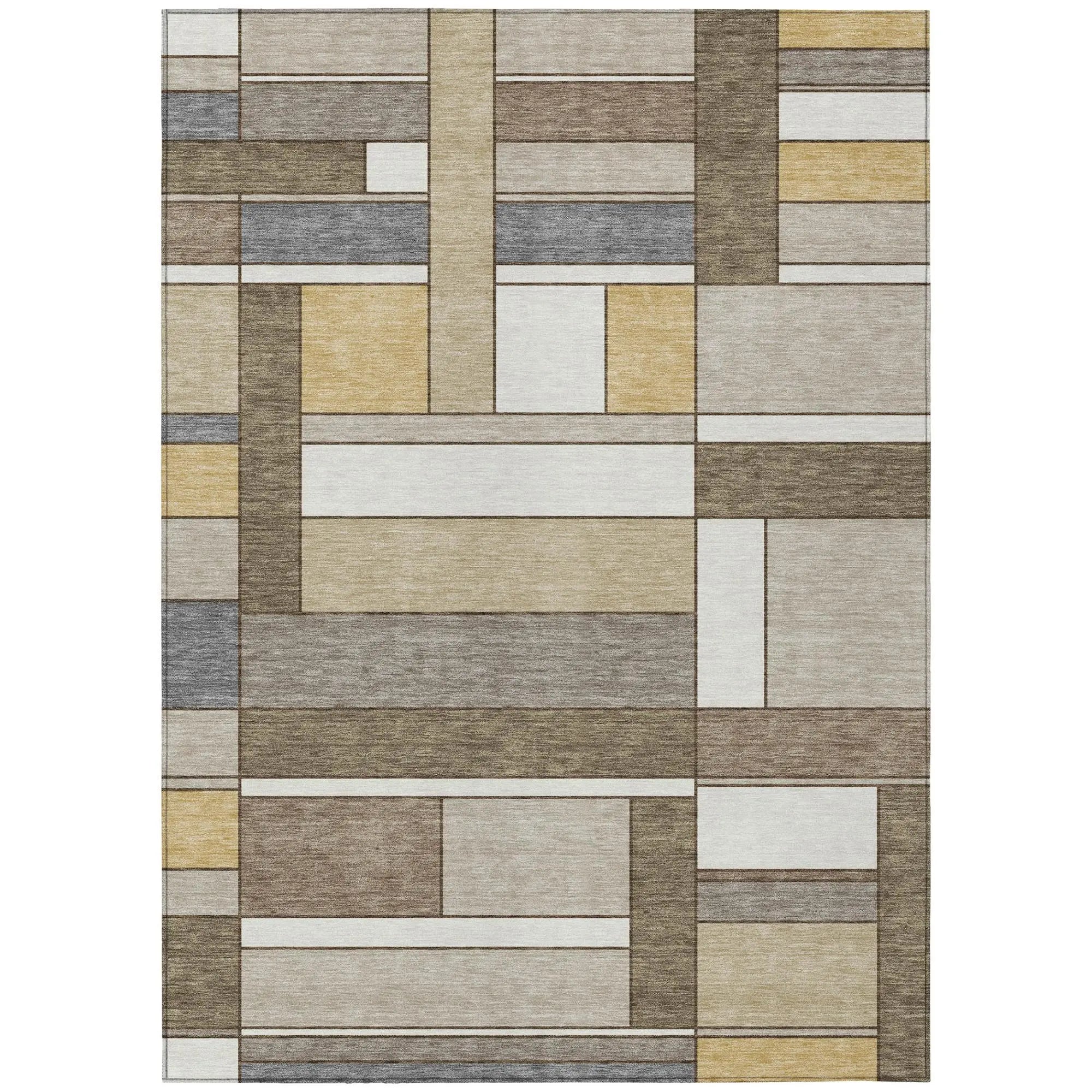9' X 12' Beige And Brown Geometric Washable Indoor Outdoor Area Rug Homeroots Outdoor