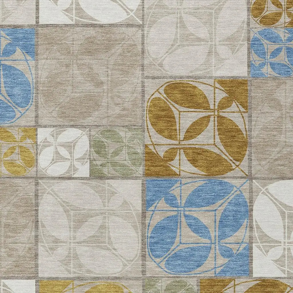 9' X 12' Beige And Brown Geometric Washable Indoor Outdoor Area Rug Homeroots Outdoor