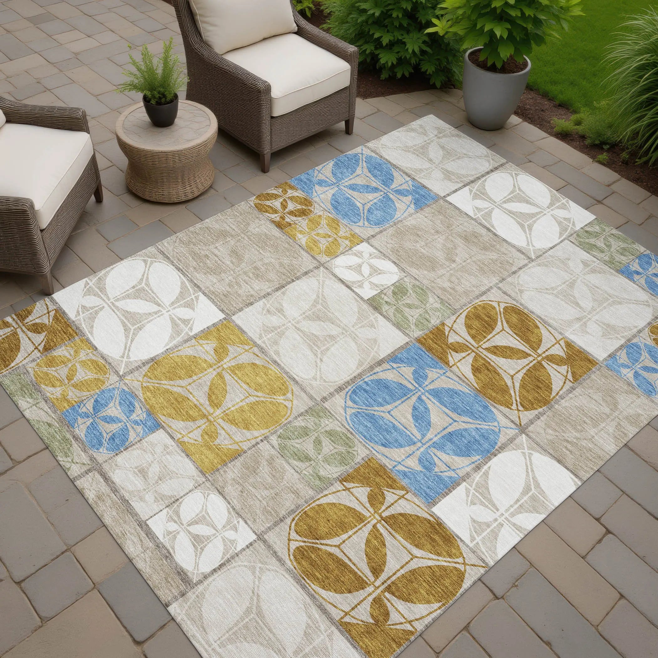 9' X 12' Beige And Brown Geometric Washable Indoor Outdoor Area Rug Homeroots Outdoor