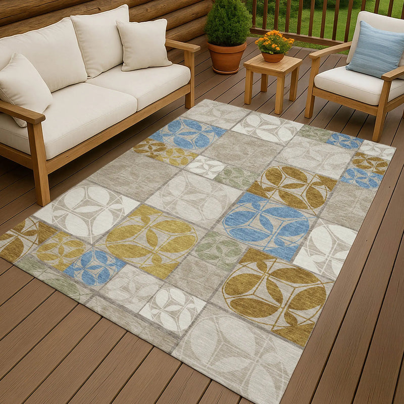 9' X 12' Beige And Brown Geometric Washable Indoor Outdoor Area Rug Homeroots Outdoor