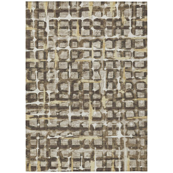 9' X 12' Beige And Brown Geometric Washable Indoor Outdoor Area Rug Homeroots Outdoor