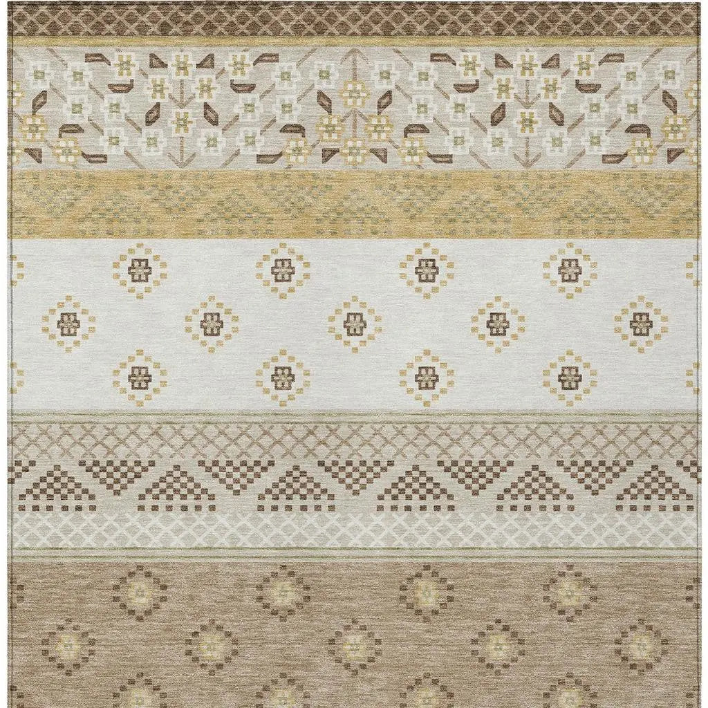 9' X 12' Beige And Brown Striped Washable Indoor Outdoor Area Rug Homeroots Outdoor