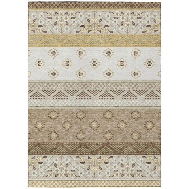 9' X 12' Beige And Brown Striped Washable Indoor Outdoor Area Rug Homeroots Outdoor