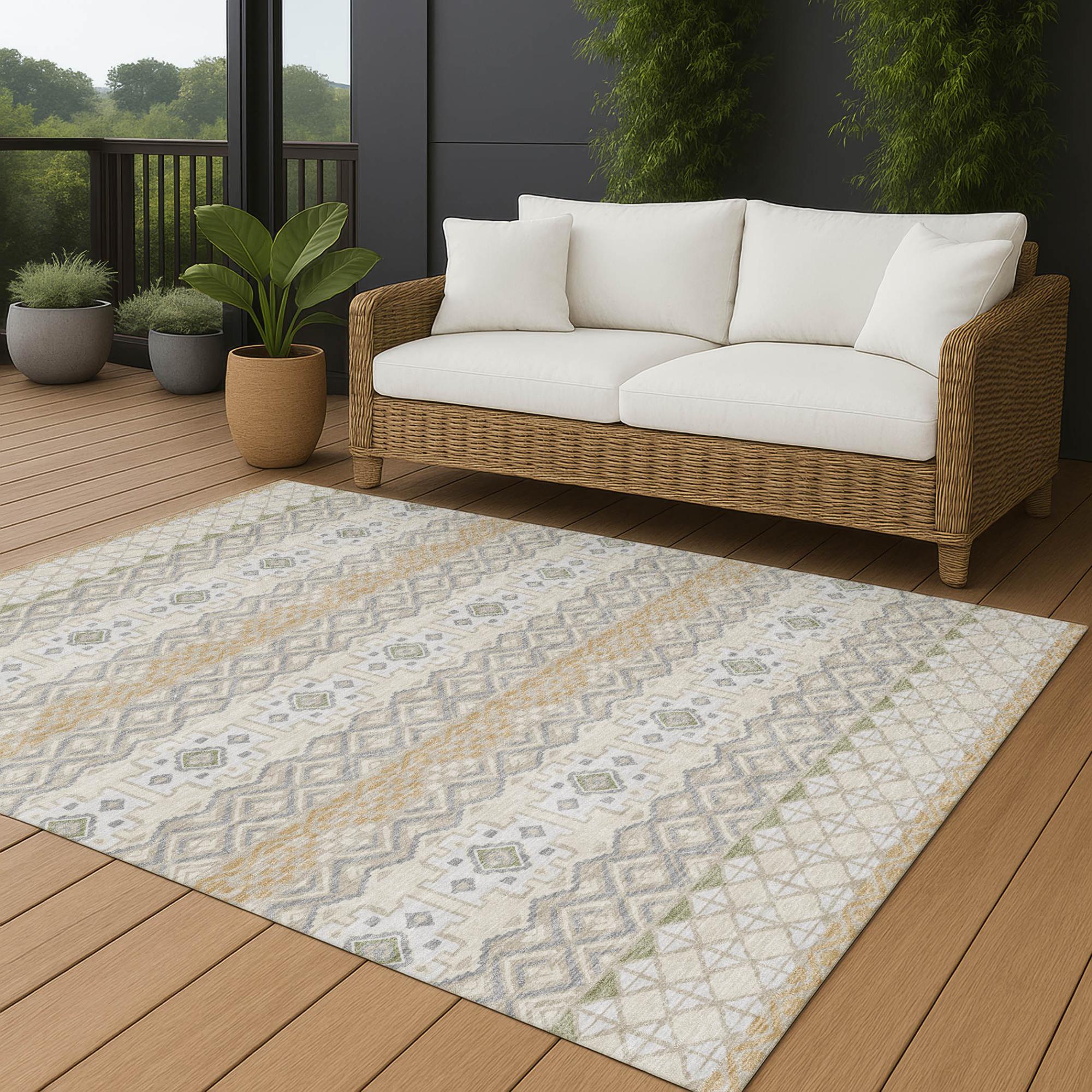 9' X 12' Beige And Brown Striped Washable Indoor Outdoor Area Rug Homeroots Outdoor